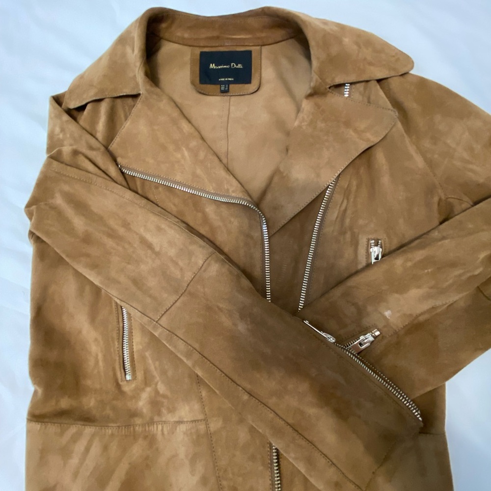 Massimo Dutti Camel Leather Jacket size small with silver hardware - Picture 7 of 14
